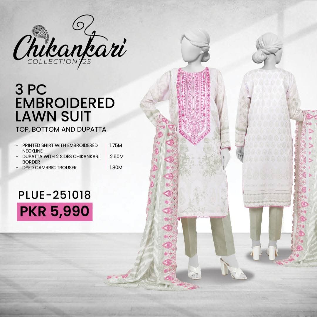 3 PC Embroidered Lawn Suit