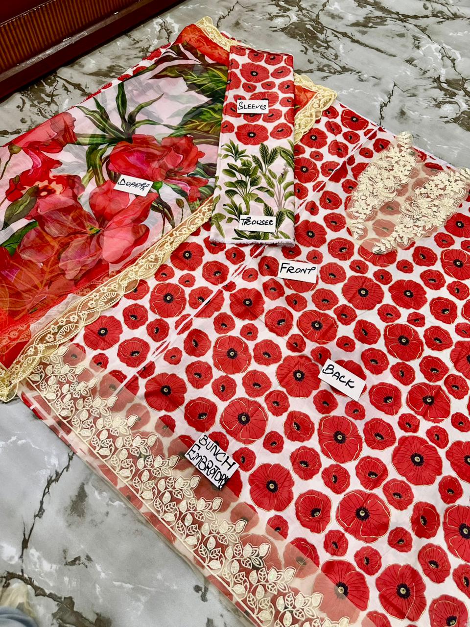 Maria B Embroidered Patched 3 piece With Four sided Lace Duppatta